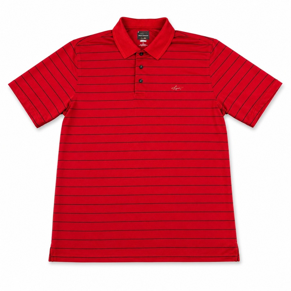 Greg Norman Tasso Elba Polo Shirt Mens‎ L Red Striped Play Dry Golf Performance